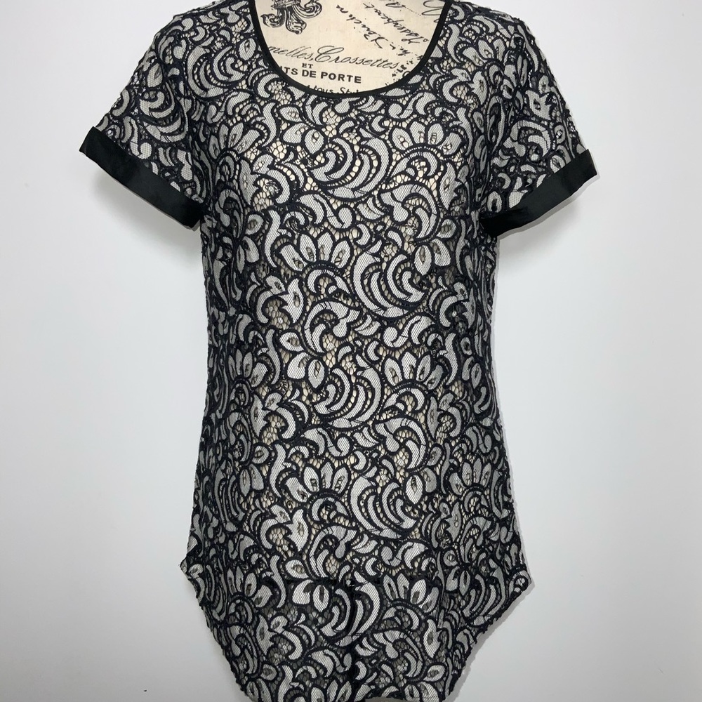 Floral Lace Cutout See Through Cuff Sleeve HighLow
